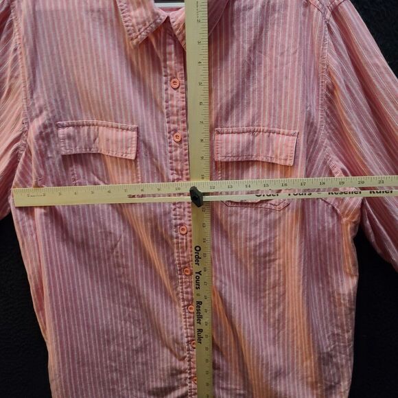 Liz & Me Womens Button Up Pink Size 22/24 100% Cotton Striped Roll-Tab Sleeve - Picture 3 of 13